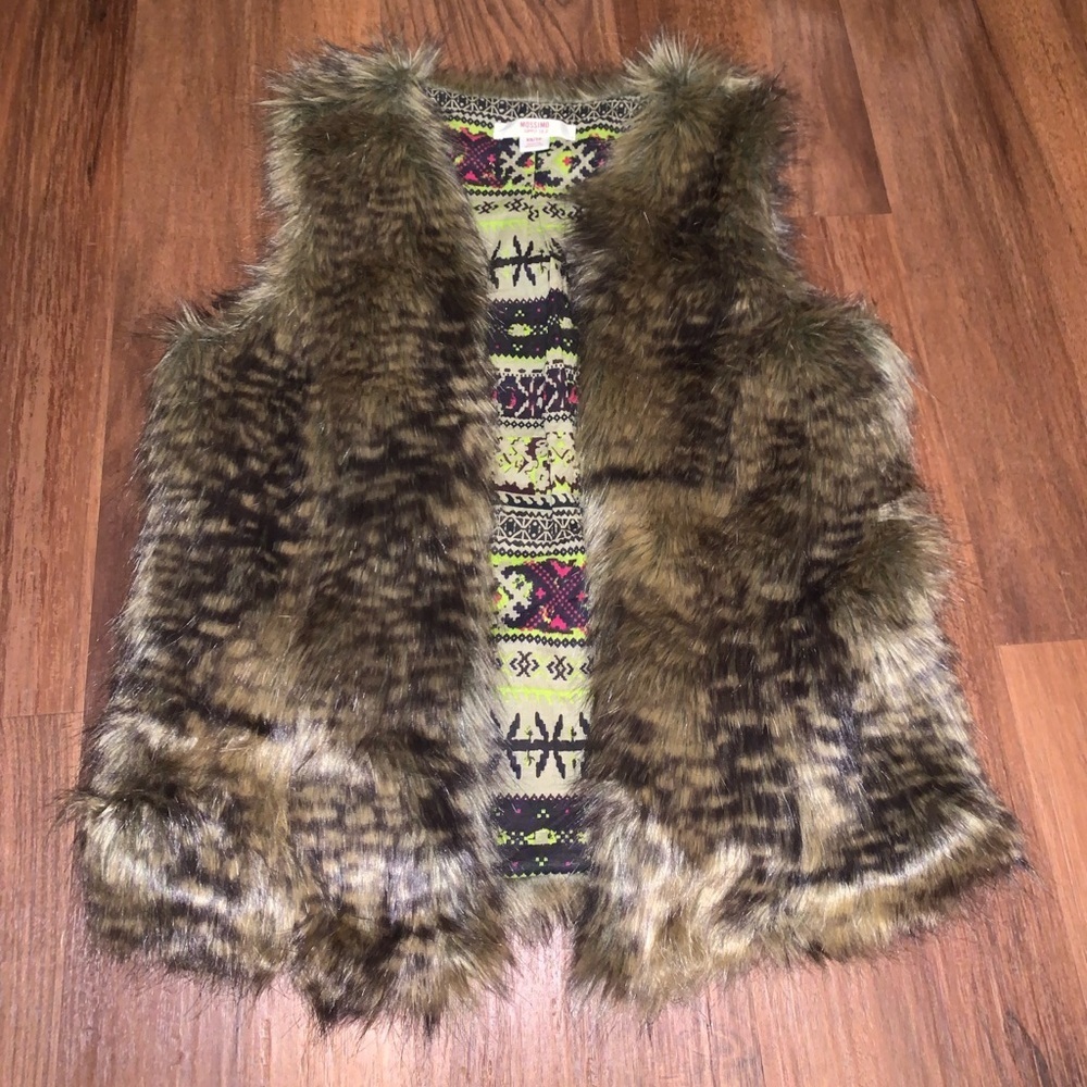 Mossimo Faux Fur Brown Speckled Furry Fuzzy Vest XS Boho Indie Hippie - Picture 7 of 9